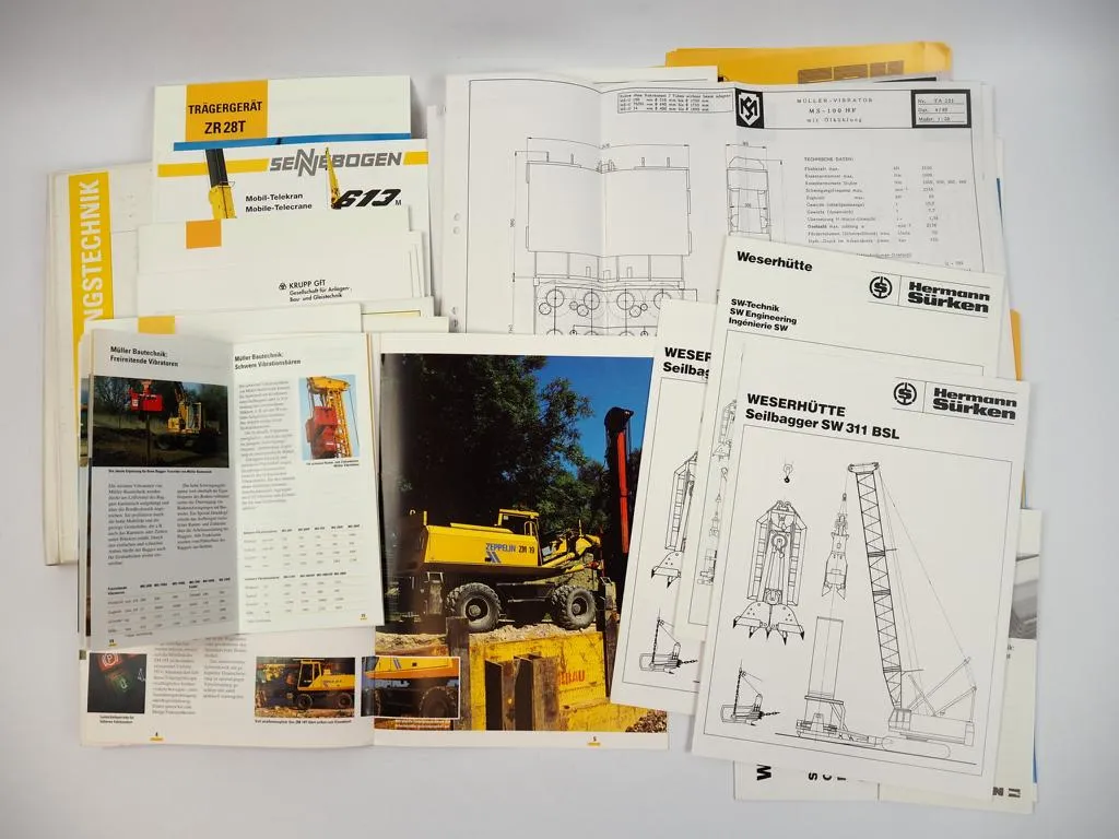 Konvolut Prospekte Zeppelin Weserhütte Müller SBH Krupp ABI Tiefbau 1990er Jahre