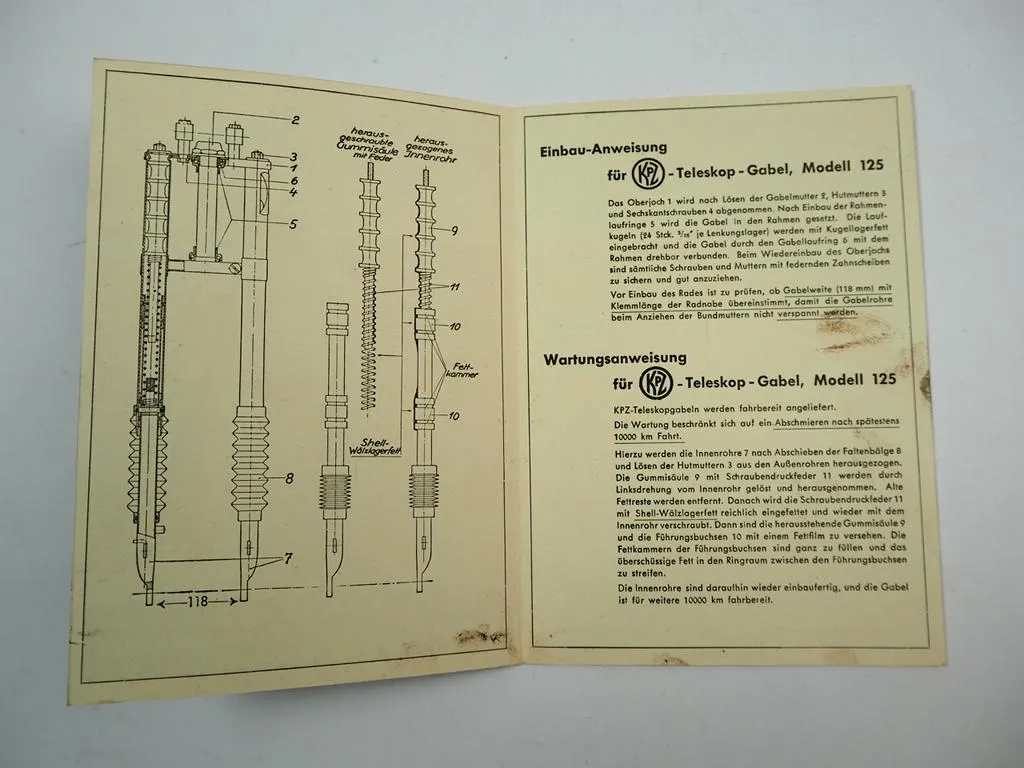 KPZ Kronprinz Teleskop Gabel Modell 125 Einbauanweisung Wartung Motorrad 1950er