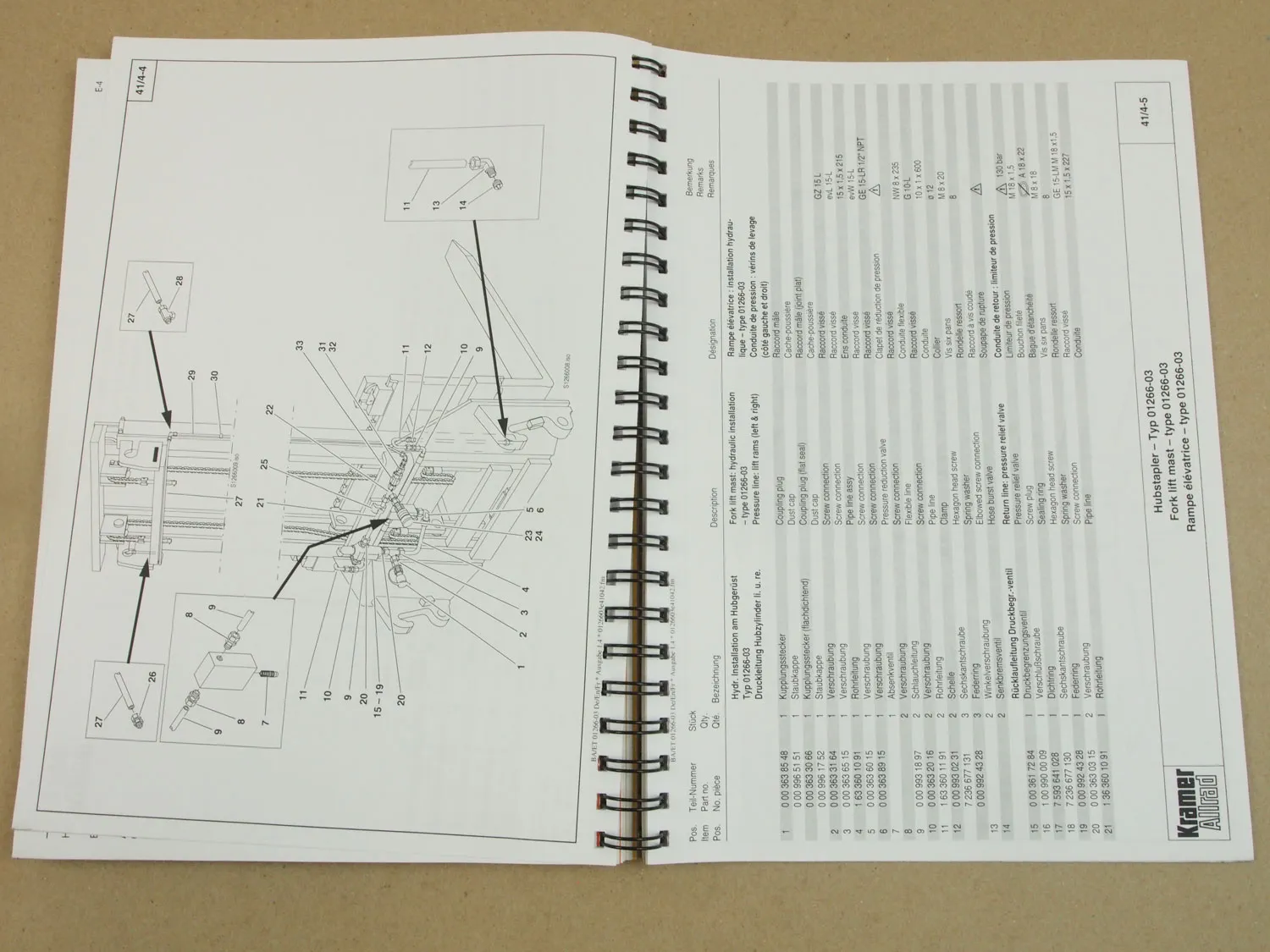 Kramer Allrad 01266-03/11/12 Hubgerüst Bedienungsanleitung Ersatzteilkatalog
