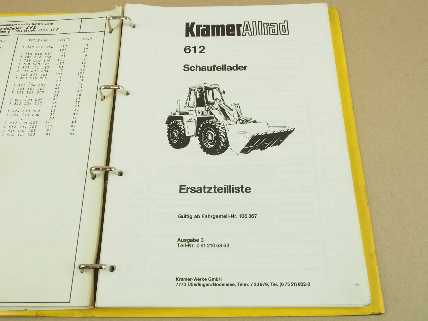Kramer Allrad 612 Schaufellader Ersatzteilliste 1986 Ersatzteilkatalog