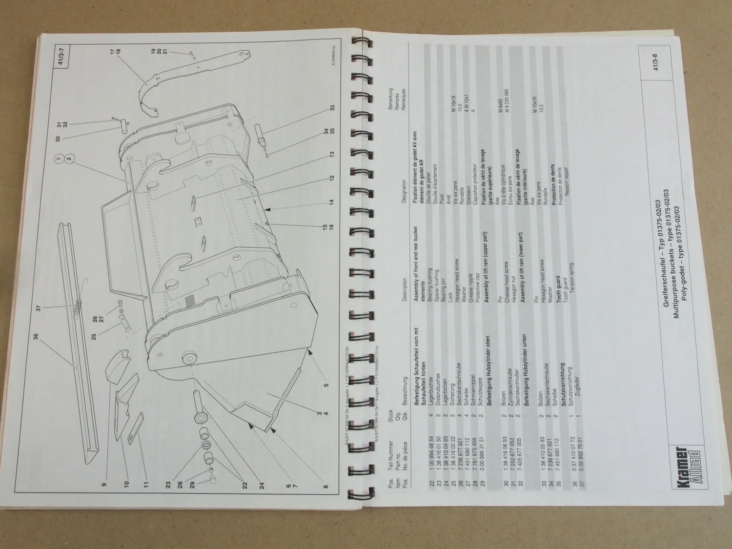 Kramer Allrad Schaufel 01369 01373 10119 - 10148 Bedienung Ersatzteilliste 1999