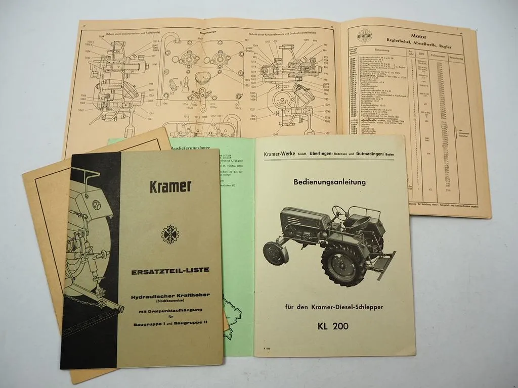 Kramer KL200 Schlepper + Kraftheber Betriebsanleitung Ersatzteilliste 1950er J.