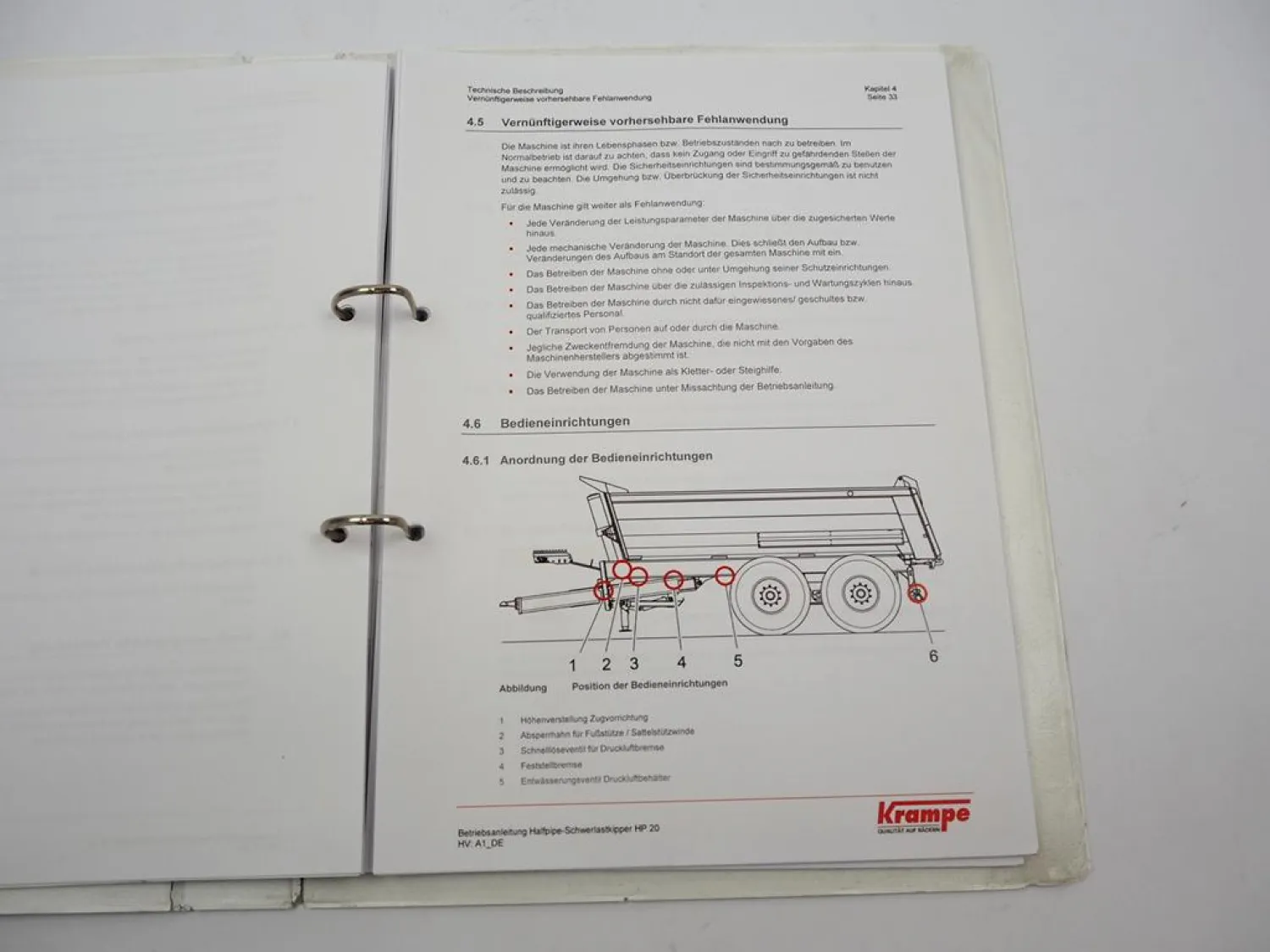 Krampe HP20 Halfpipe Schwerlastkipper Betriebsanleitung Ersatzteilliste 2020