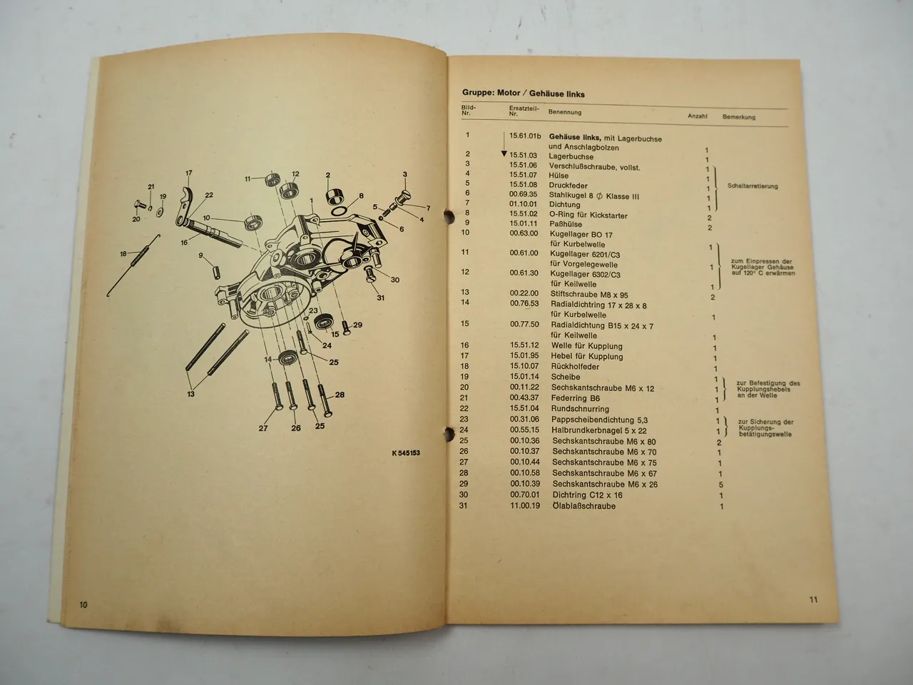 Kreidler Florett RS Motorrad 5 Gang Typ K54/53 Ersatzteilliste 1969