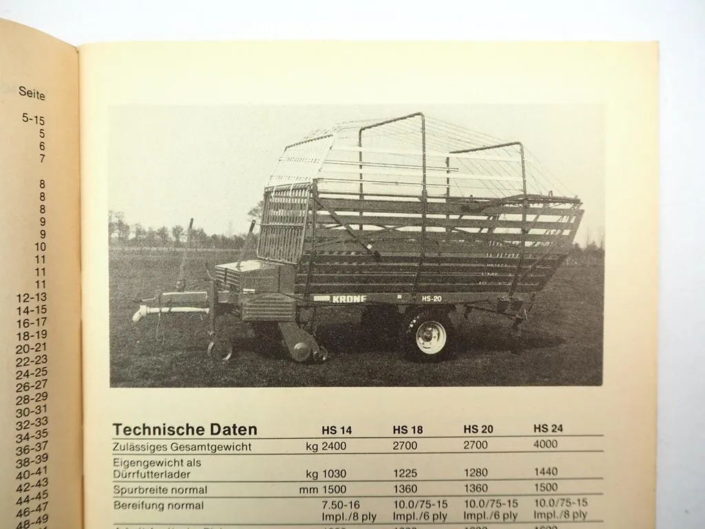 Krone HS 14 18 20 24 Ladewagen Betriebsanleitung Ersatzteilliste 1984