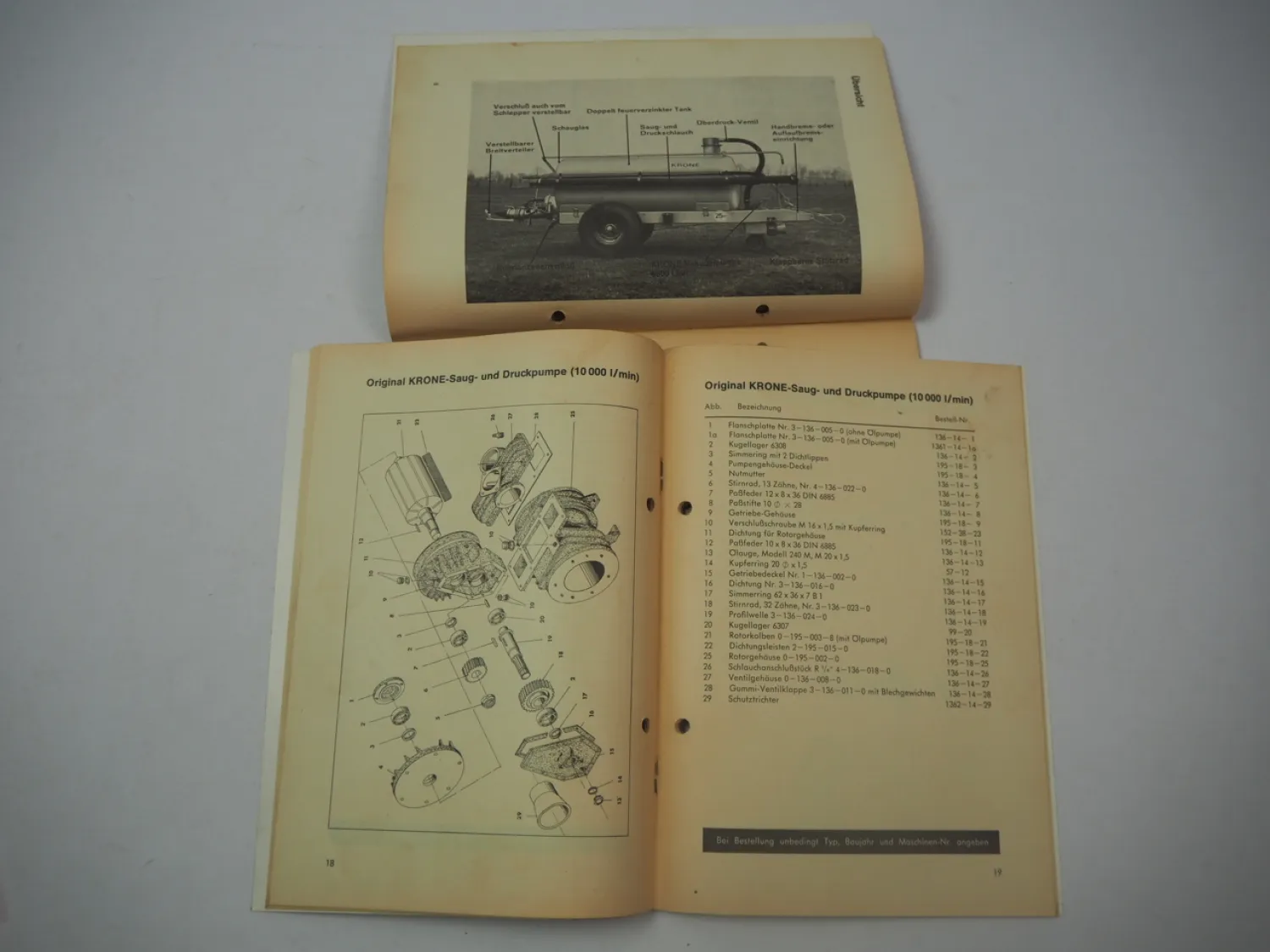 Krone KG KGS Vakuum Güllewagen Betriebsanleitung Ersatzteilliste 1974 und 1975