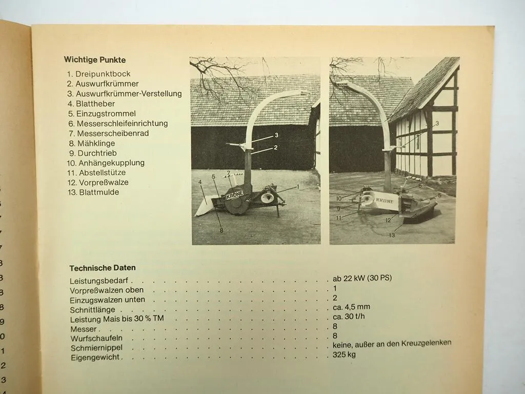 Krone Mais Chopper Häcksler Betriebsanleitung Ersatzteilliste 1980