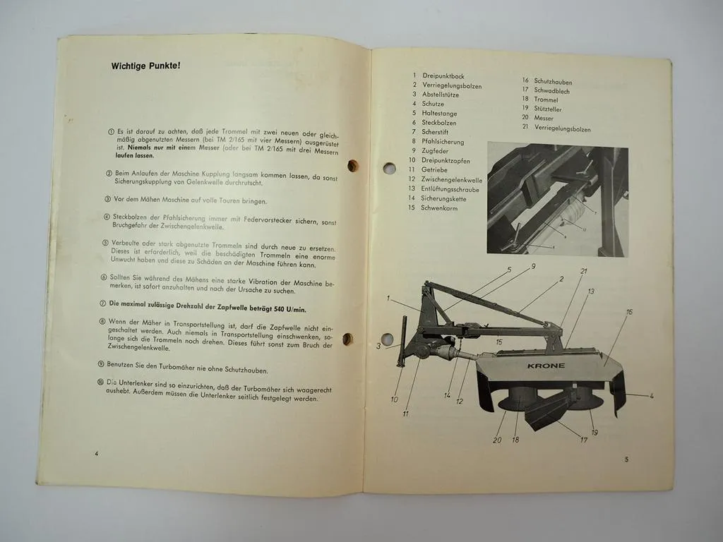 Krone TM 2/135 2/165 Turbomäher Betriebsanleitung Ersatzteilliste 1972