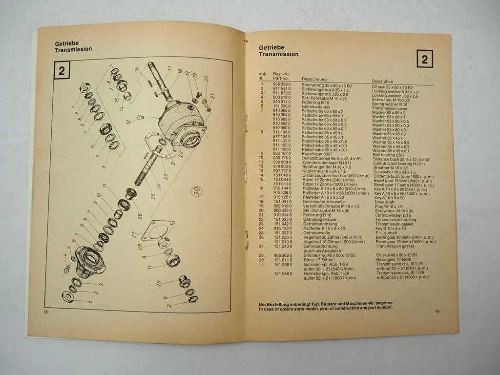 Krone TM2/210 Turbomäher Front Betriebsanleitung Ersatzteilliste 1979