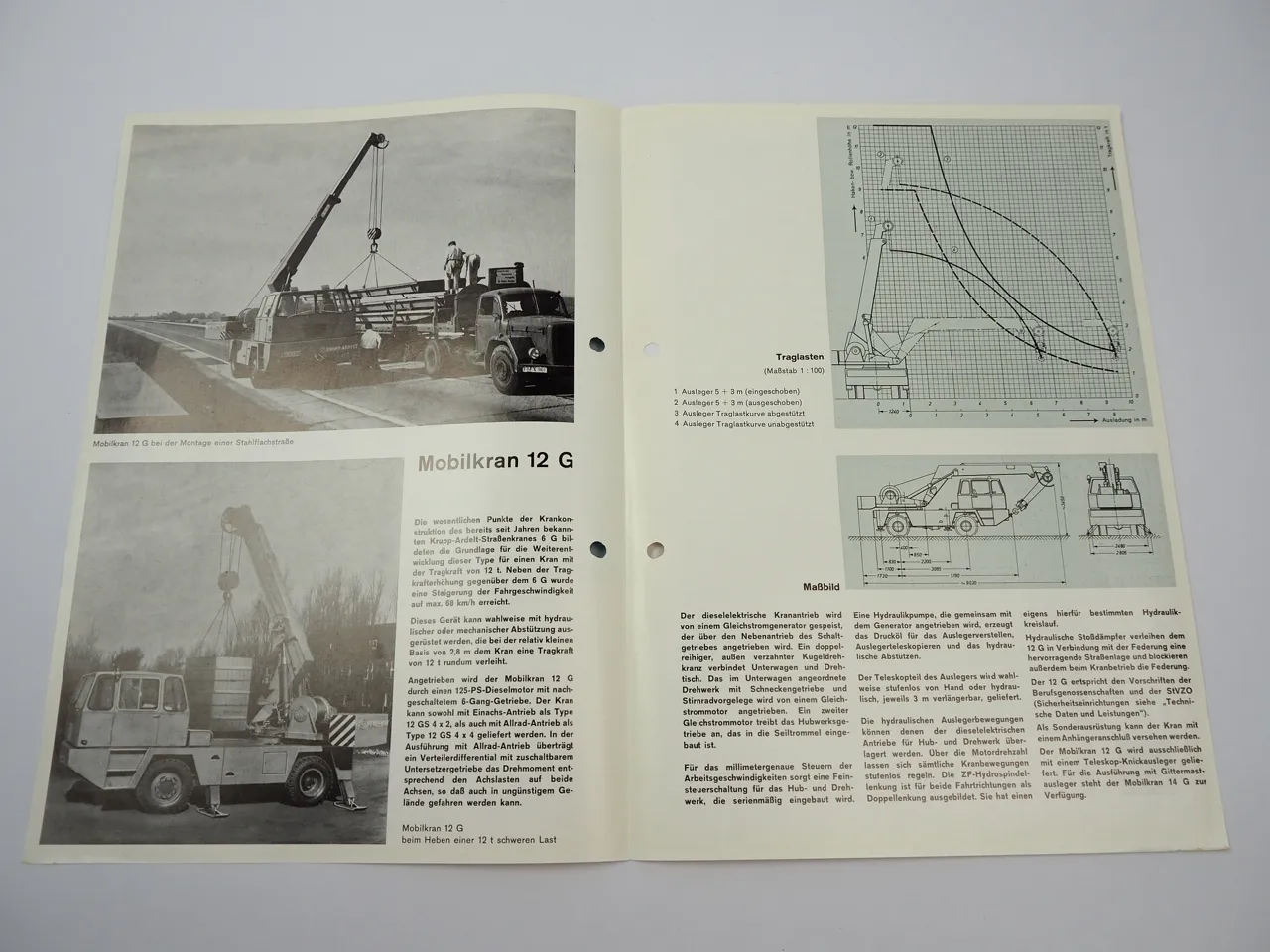 Krupp 12 G Autokran Mobilkran Hydaulikkran mit Teleskopausleger Prospekt 1965