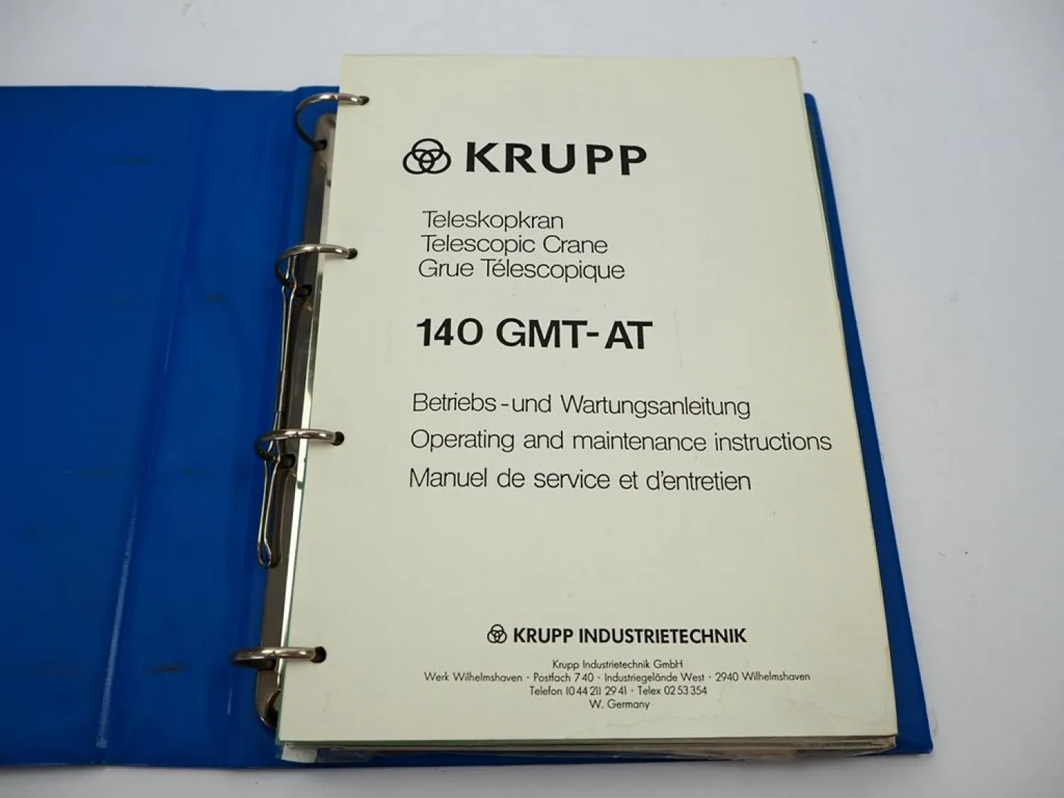 Krupp 140 GMT-AT Mobilkran Betriebsanleitung Bedienungsanleitung Wartung ca. 1985