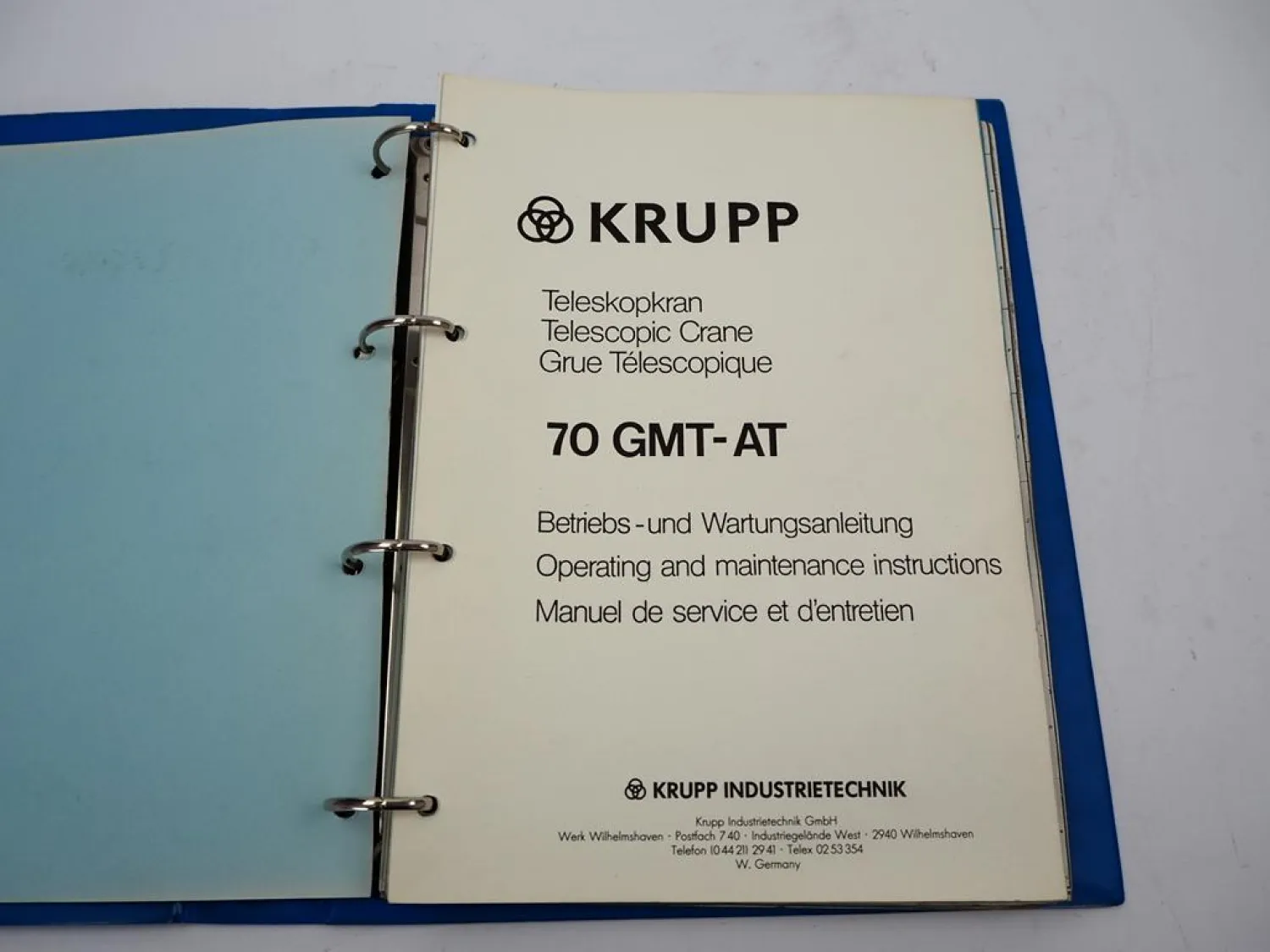 Krupp 70 GMT-AT Mobilkran Betriebsanleitung Bedienung Schaltplan 1980er J.