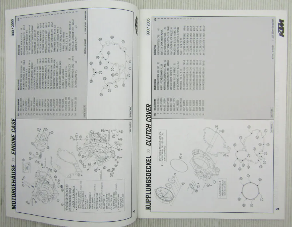 KTM 990 Superduke Ersatzteilliste Spare Parts List Fahrgestell + Motor 2005