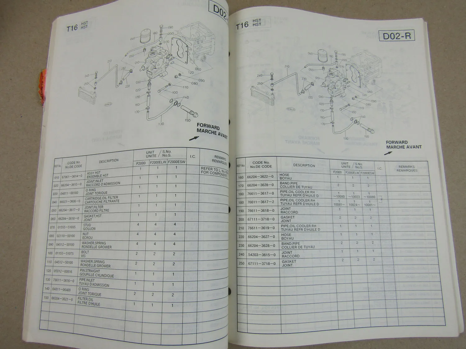 Kubota F2000 Parts List Liste des piece 3/1987 Front Mower Tondeuse Avant