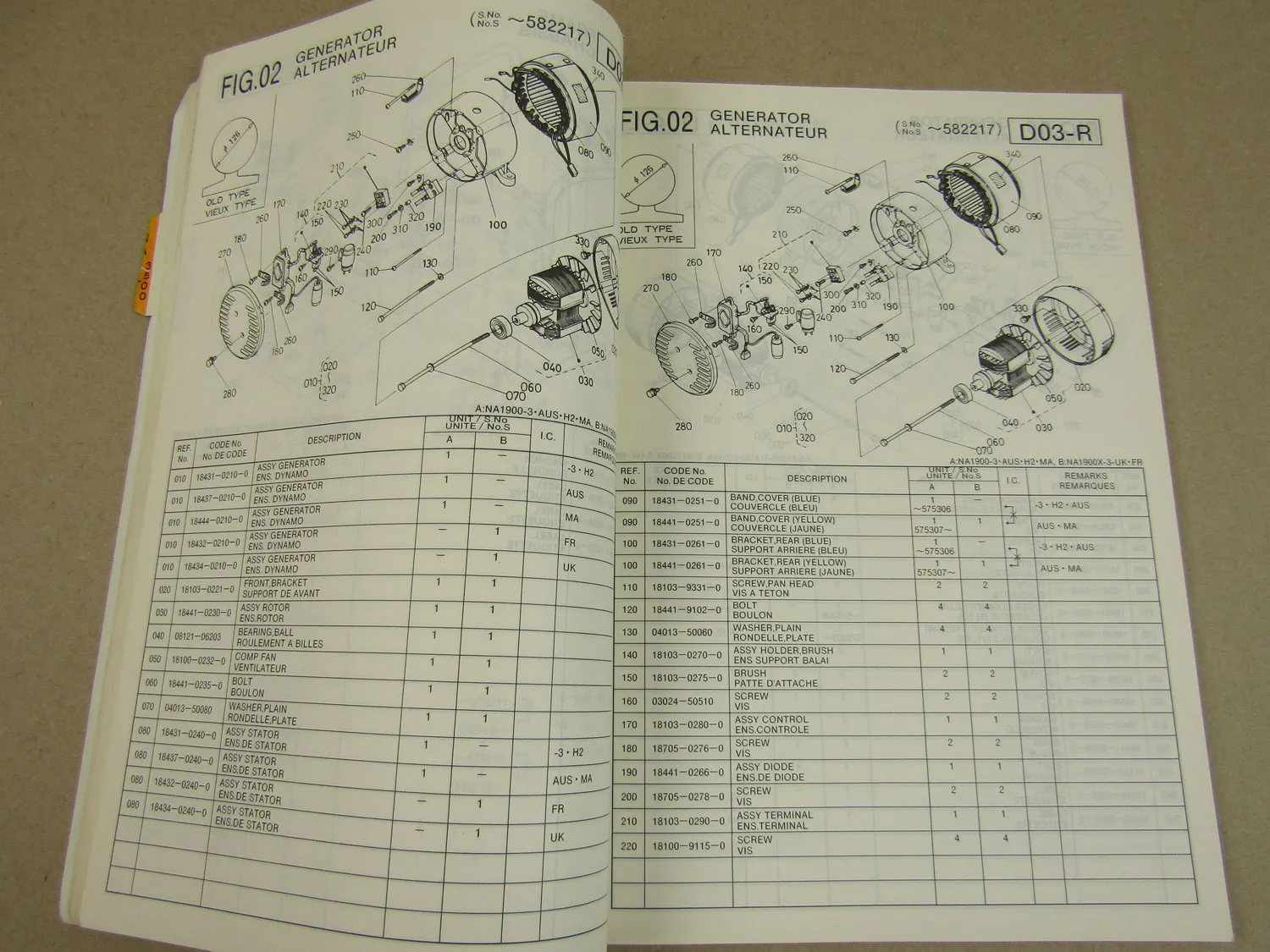 Kubota NA 1900 2200 2600 3050 3200 3500 Generator Parts List Pieces rechange 86
