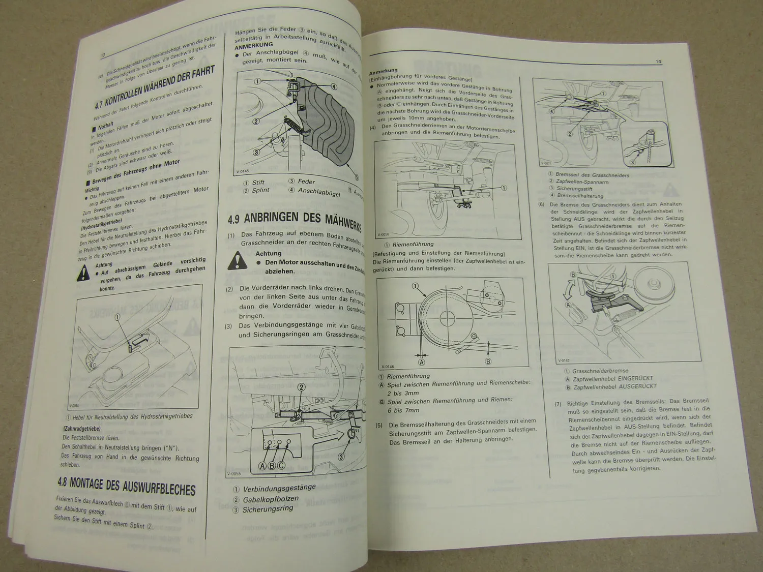 Kubota T1400 H Rasenmäher Bedienungsanleitung und Ersatzteilliste 1988