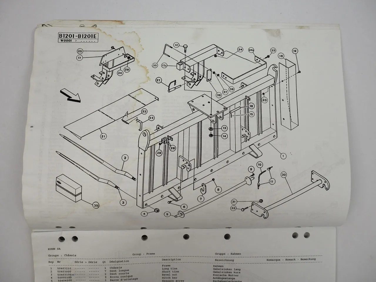 Kuhn B 1201 1201E Siloblockschneider Ersatzteilliste Pieces de Rechange 1998