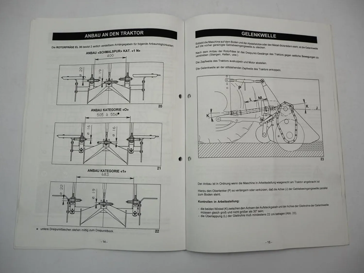 Kuhn EL35 Rotorfräse Betriebsanleitung Bedienungsanleitung Montage 1995