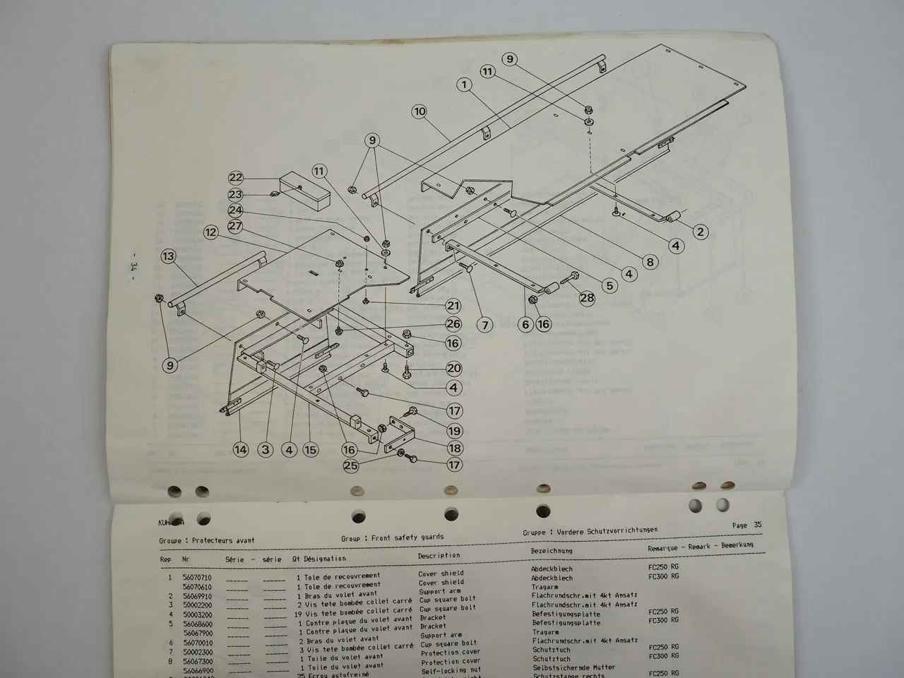 Kuhn FC 250 300 RG Mäher Ersatzteilliste Parts List Pieces de Rechange 1989