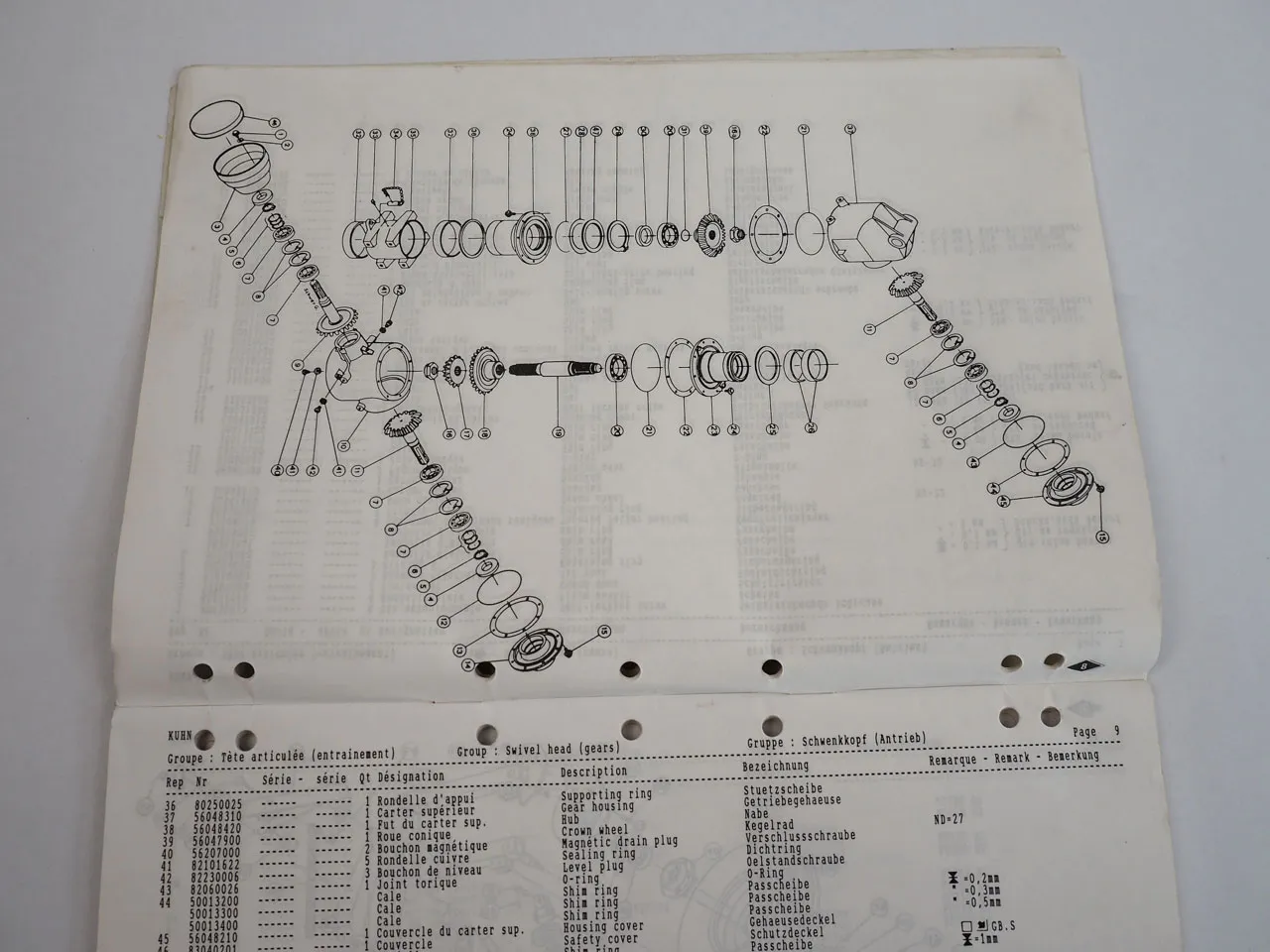 Kuhn FC250RG FC300RG Mähknickzetter Ersatzteilliste Spare Parts List 1991