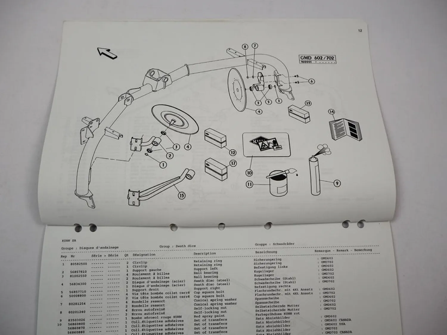 Kuhn GMD 602 702 Giromäher Ersatzteilliste Ersatzteilkatakog 1997