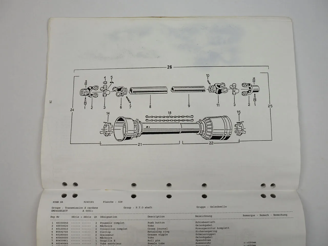 Kuhn GMD44 Select Giromäher Ersatzteilliste Parts List Pieces de Rechange 1998
