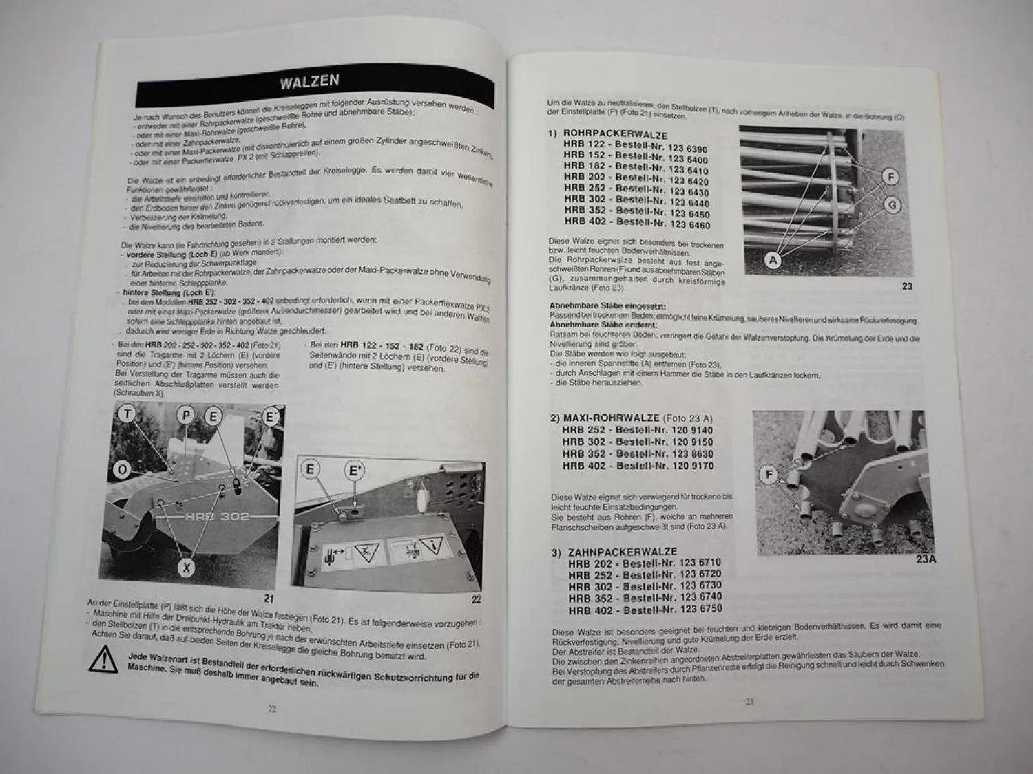 Kuhn HRB 122 152 182 202 252 302 352 402 D Egge Betriebsanleitung Ersatzteilliste