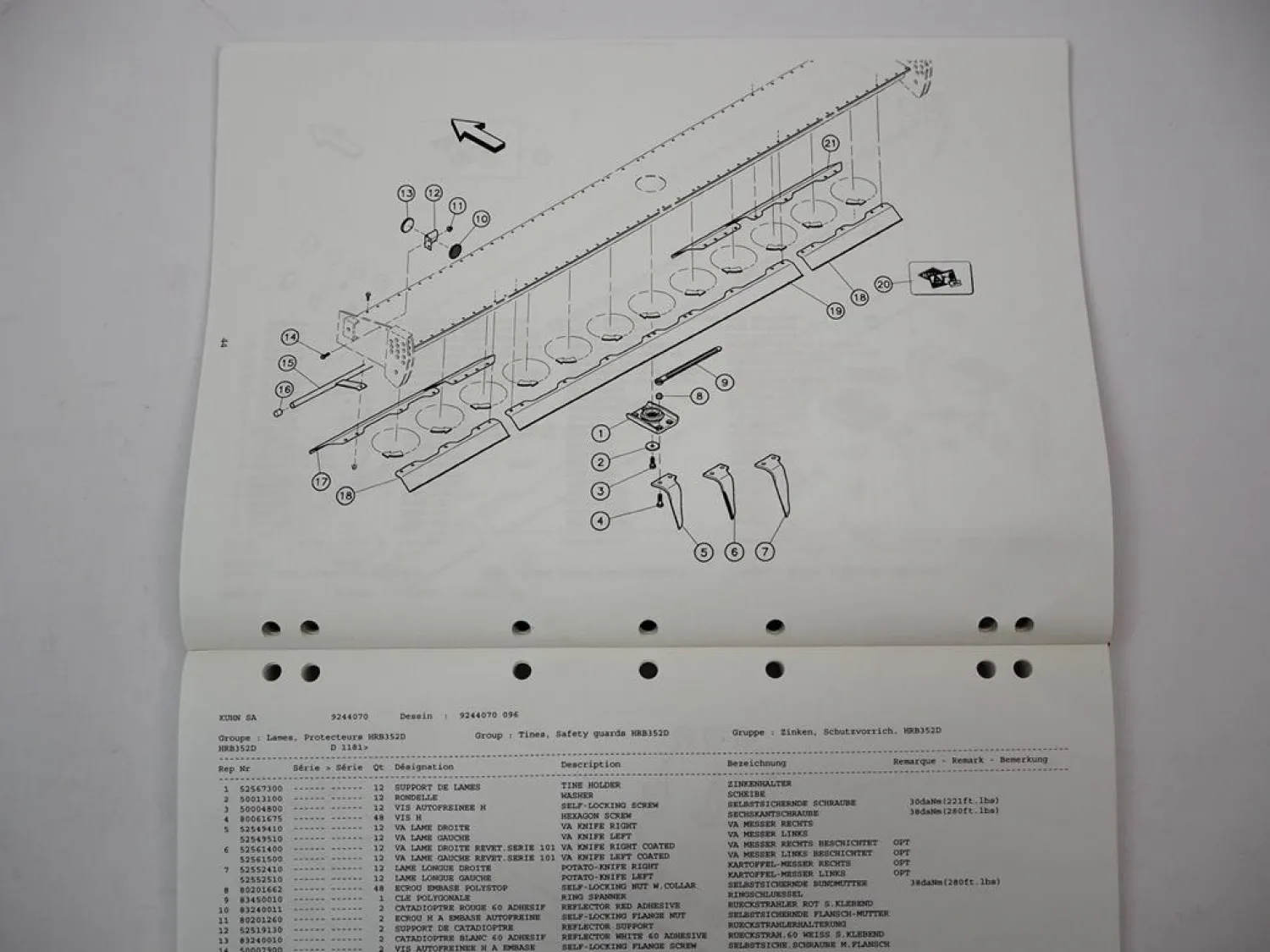 Kuhn HRB 122 152 182 202 252 302 352 402 D Egge Betriebsanleitung Ersatzteilliste
