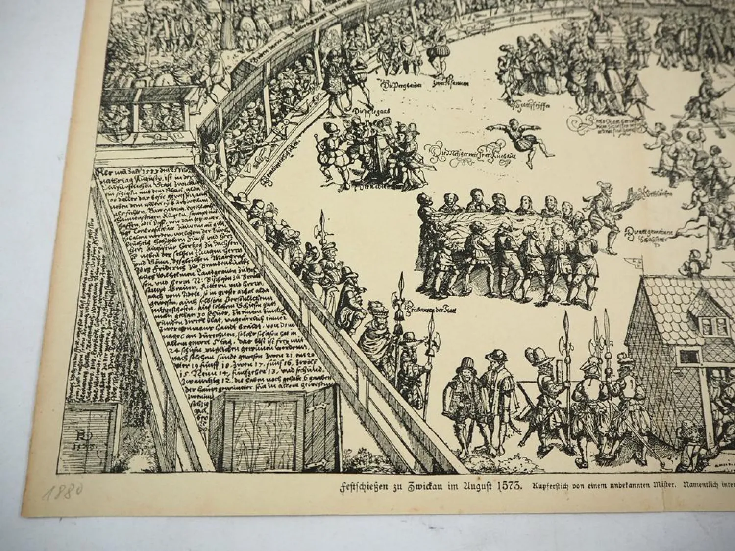 Kupferstich Festschießen zu Zwickau im August 1573 Ausgabe um 1880