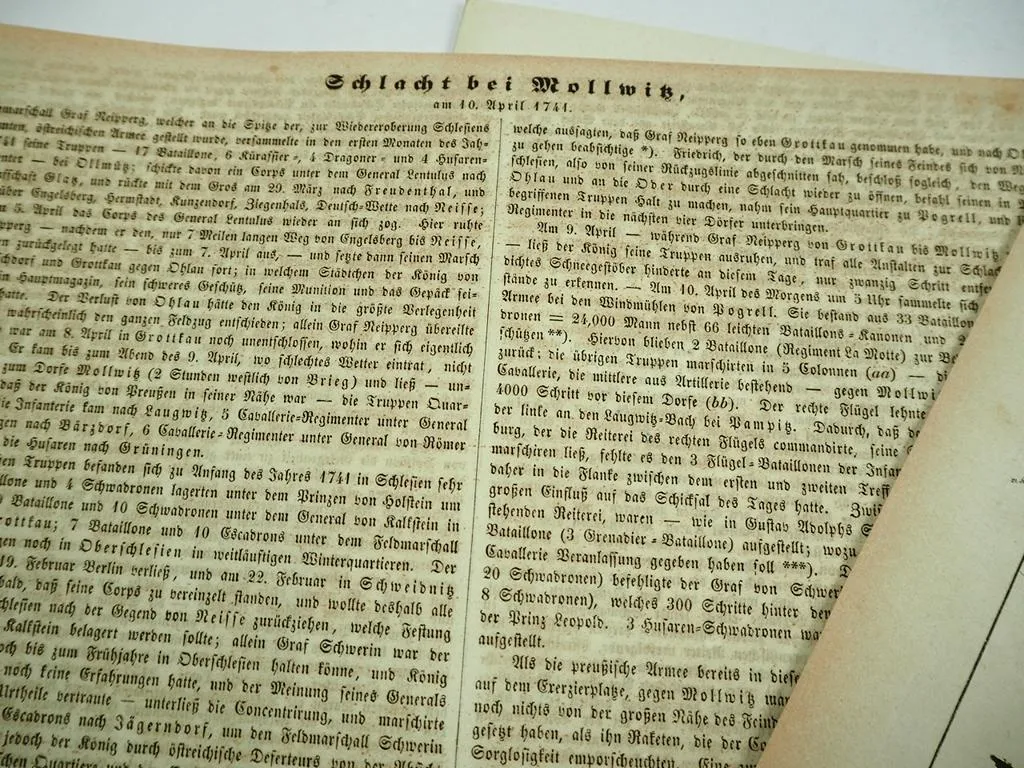 Kupferstich Landkarte Schlacht Mollwitz 1741 Schlesien Plan von Rothenburg 1830
