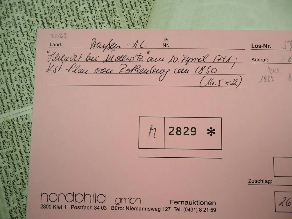 Kupferstich Landkarte Schlacht Mollwitz 1741 Schlesien Plan von Rothenburg 1830