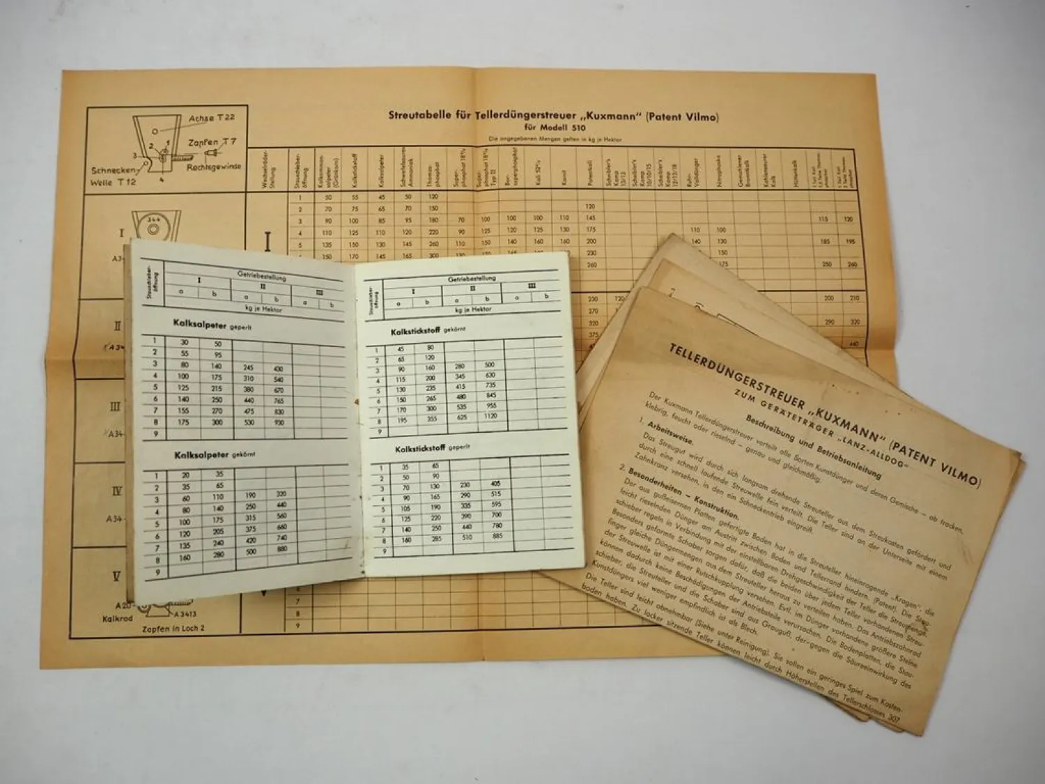 Kuxmann Vilmo Düngerstreuer für Lanz Alldog Betriebsanleitung Ersatzteilliste