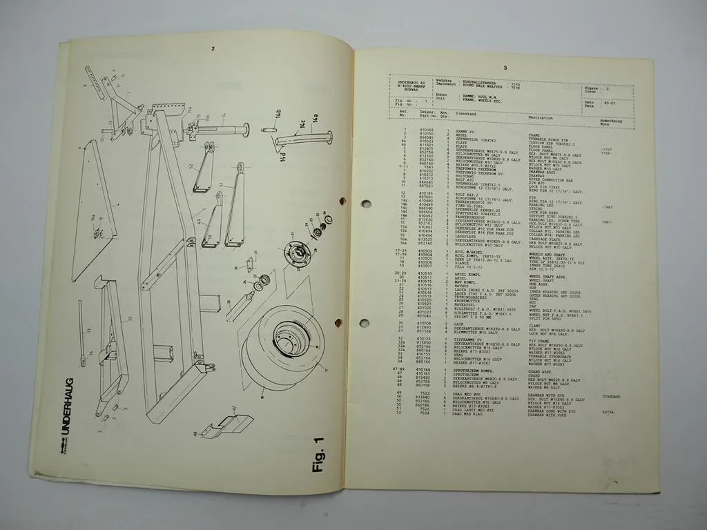 Kverneland 7510 - 7550 Bale Wrapper Ersatzteilliste Spare Parts List 1989