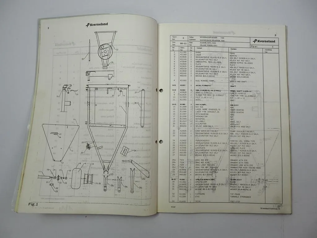 Kverneland 7510 - 7558 Bale Wrapper Ersatzteilliste Spare Parts List 1991