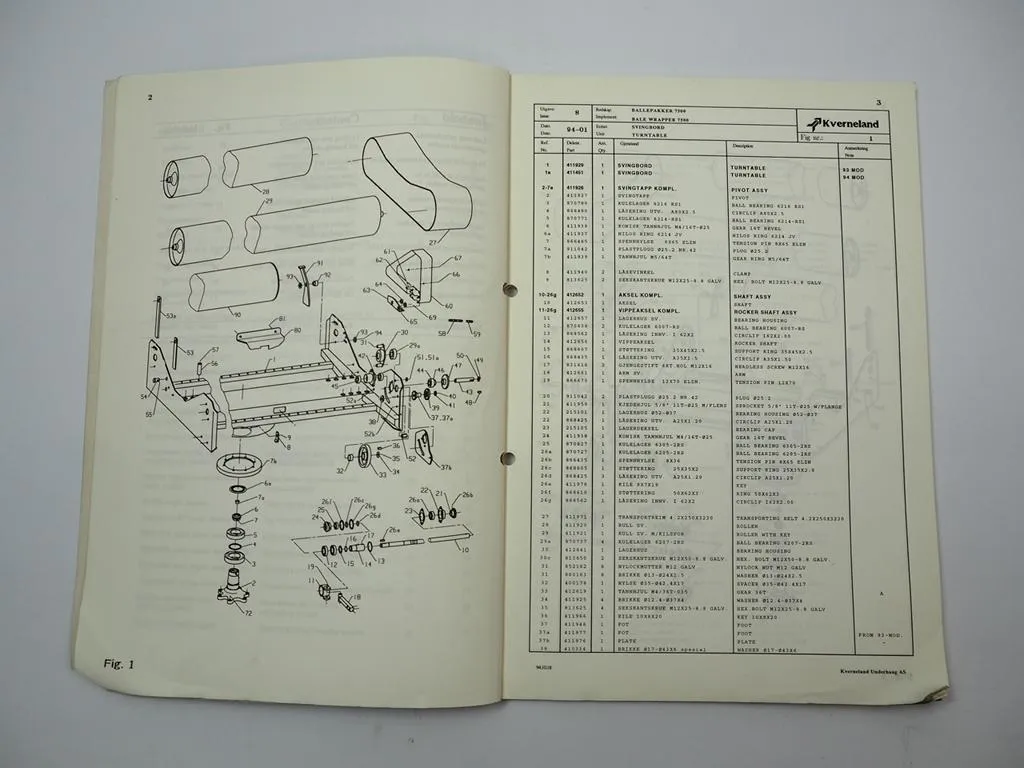 Kverneland 7510 - 7582 Bale Wrapper Ersatzteilliste Spare Parts List 1994