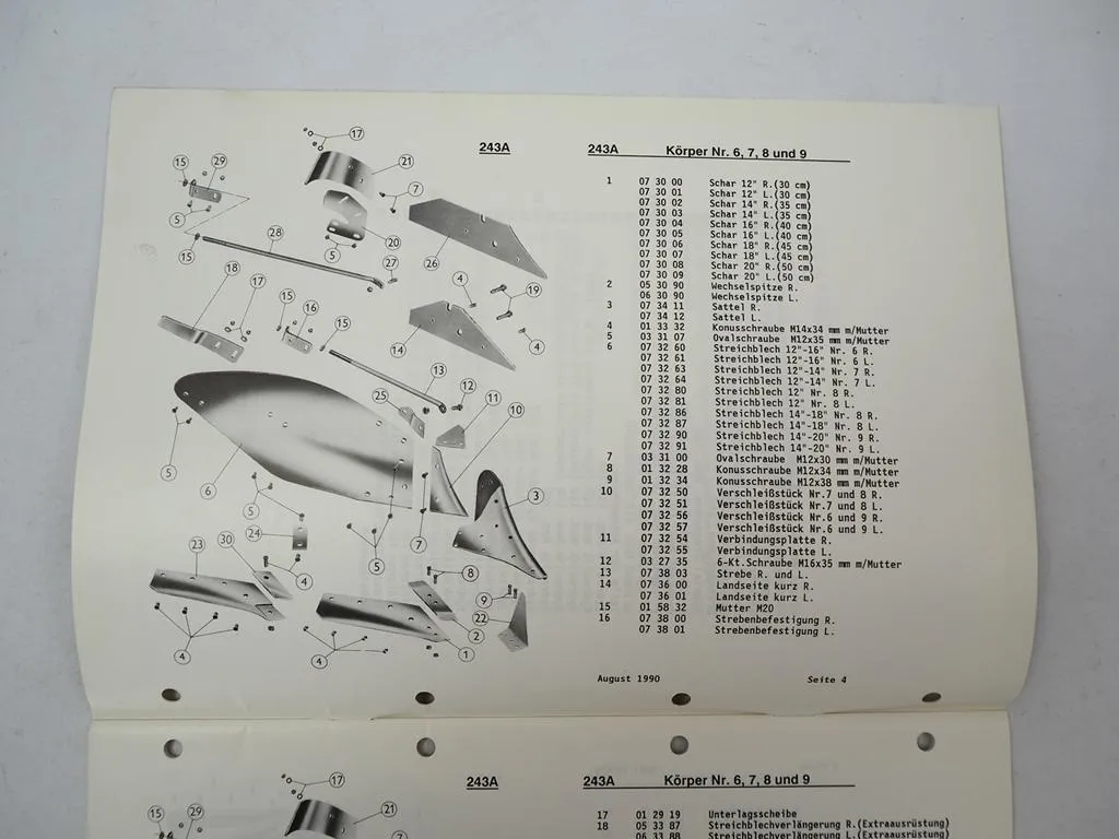 Kverneland Modell LD 110 120 160 240 Volldrehpflug Ersatzteilliste 1990