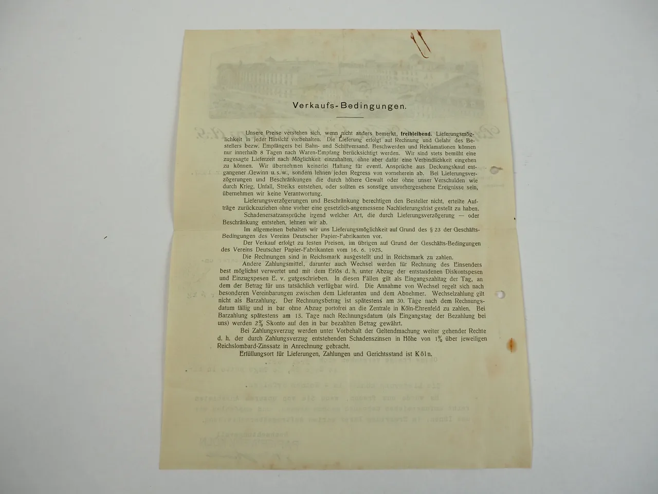 L. u. J. Steinberg AG Papierwerk Köln Geschäftsbrief 1937