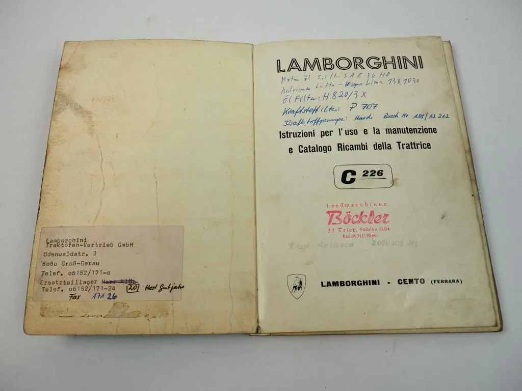 Lamborghini C226 istruzioni per luso e la manutenzione e catalogo ricambi 1967