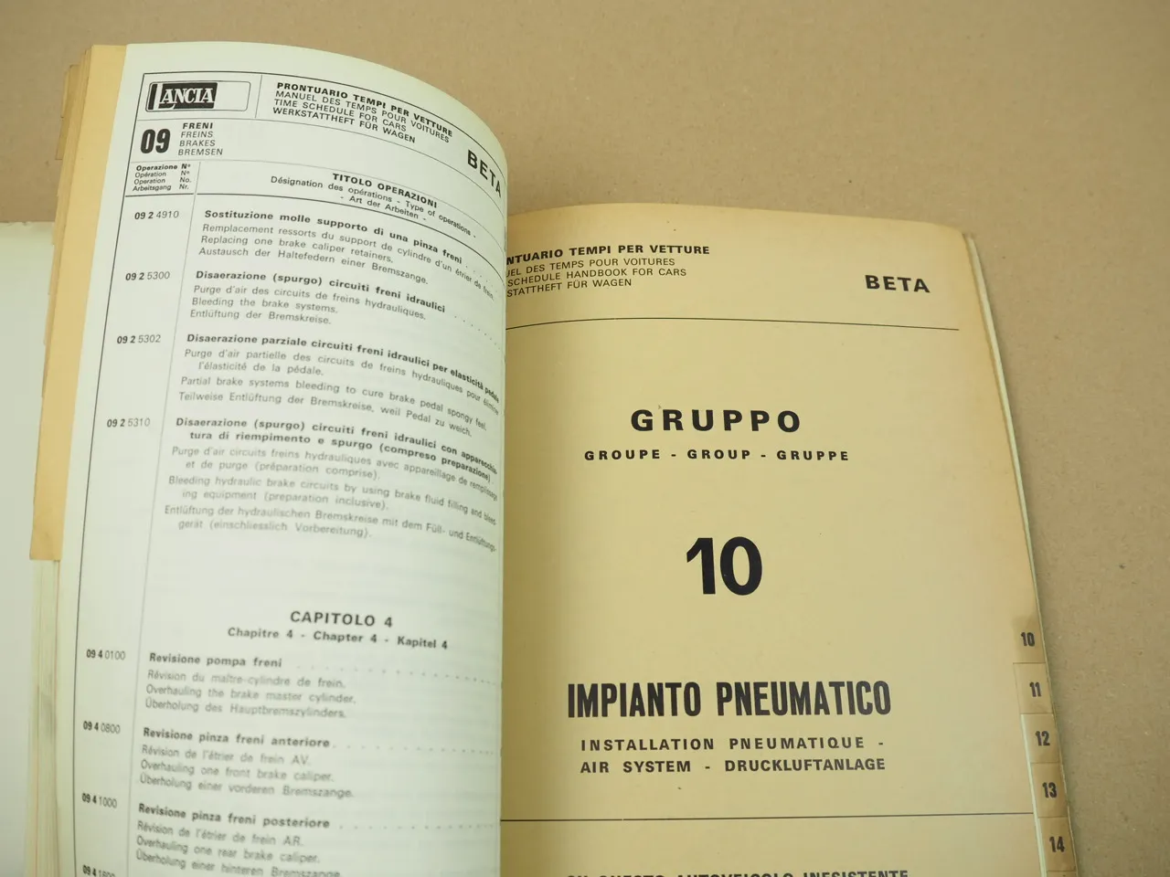 Lancia Beta Richtzeiten Prontuario dei Tempi Time Schedule 1974