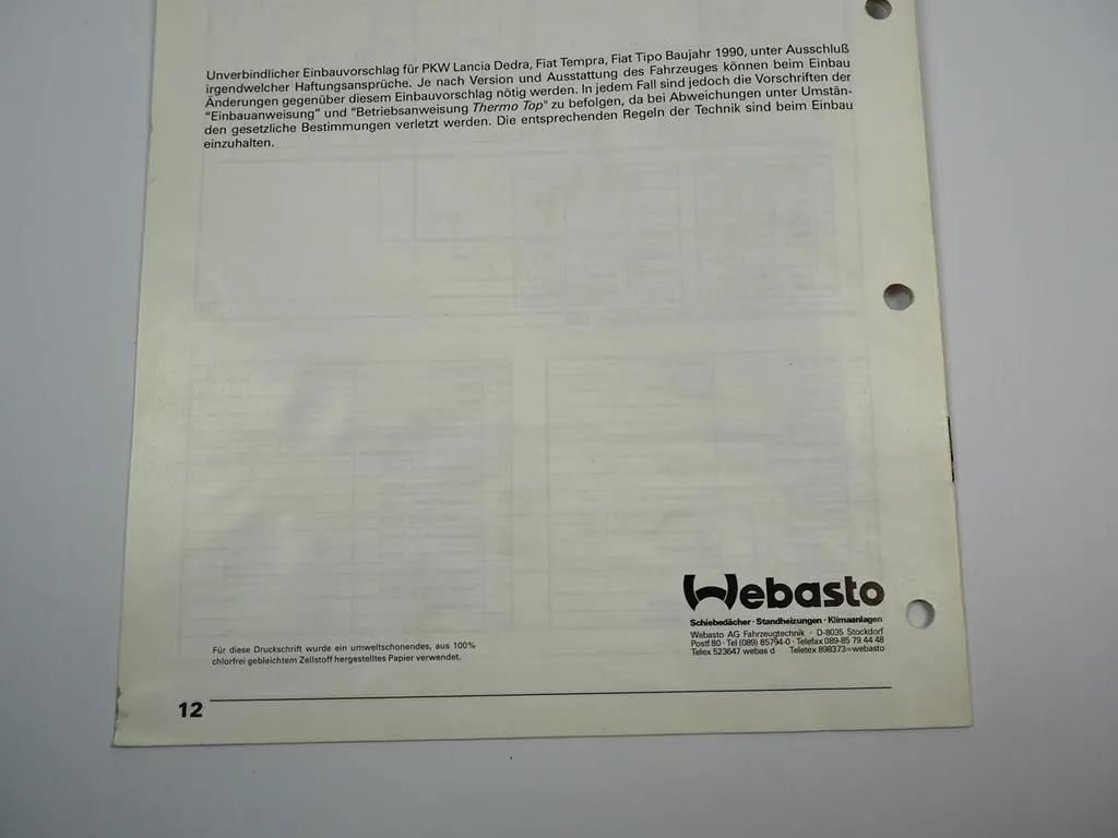 Lancia Dedra Fiat Tempra Tipo Einbauanleitung Webasto Thermo Top T BW50 Heizung