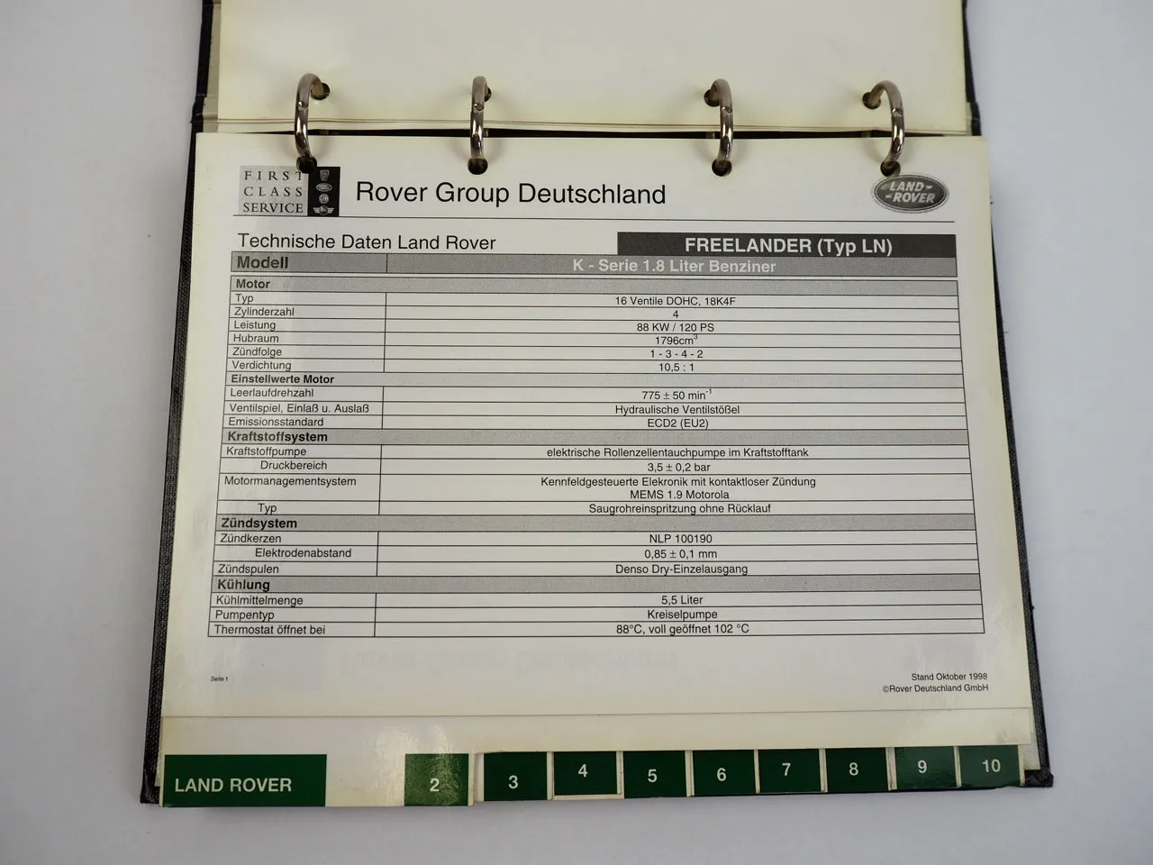 Land Rover Freelander Defender Discovery Range Rover Technische Daten Handbuch