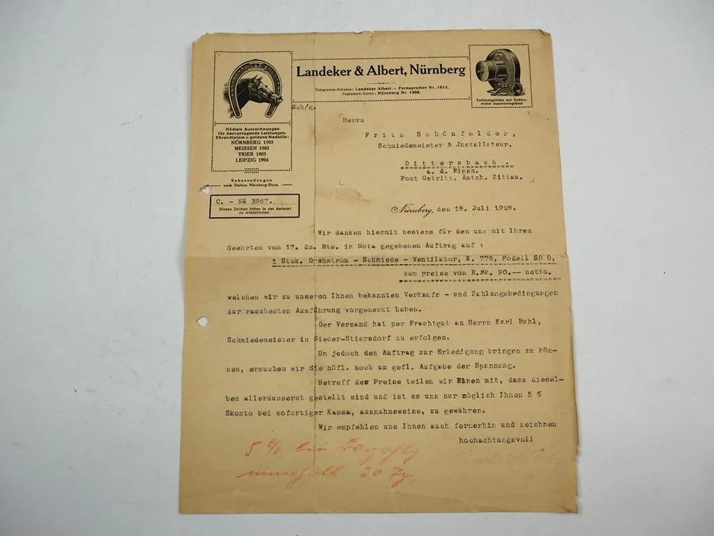 Landecker & Albert Nürnberg Firmenbrief 1928