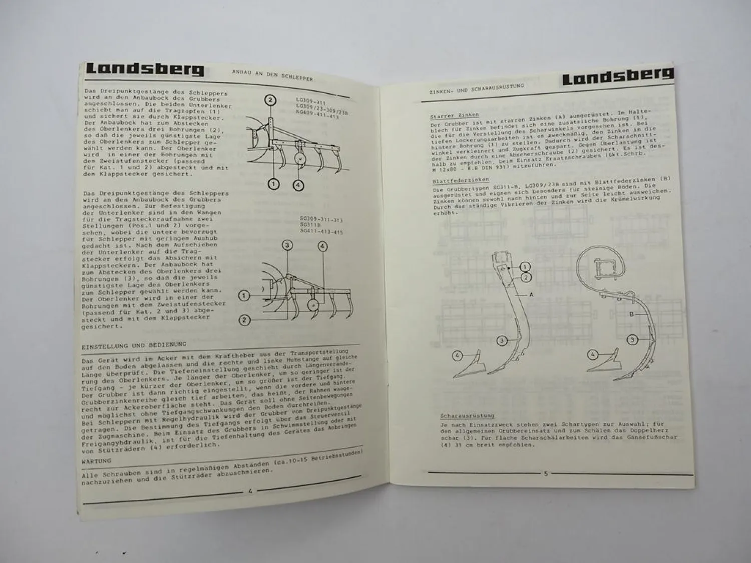 Landsberg LG NG SG 309 409 311 411 313 Grubber Betriebsanleitung Ersatzteilliste