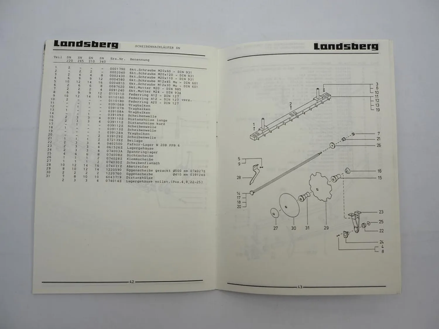 Landsberg LG NG SG 309 409 311 411 313 Grubber Betriebsanleitung Ersatzteilliste