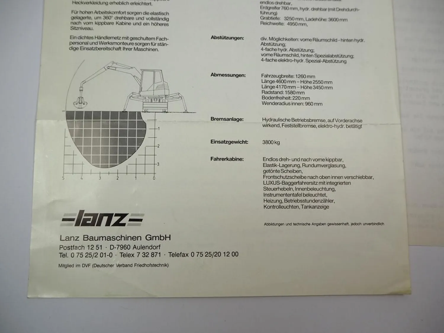 Lanz 2000 Mobil Bagger Friedhof Prospekt Anschreiben 1991