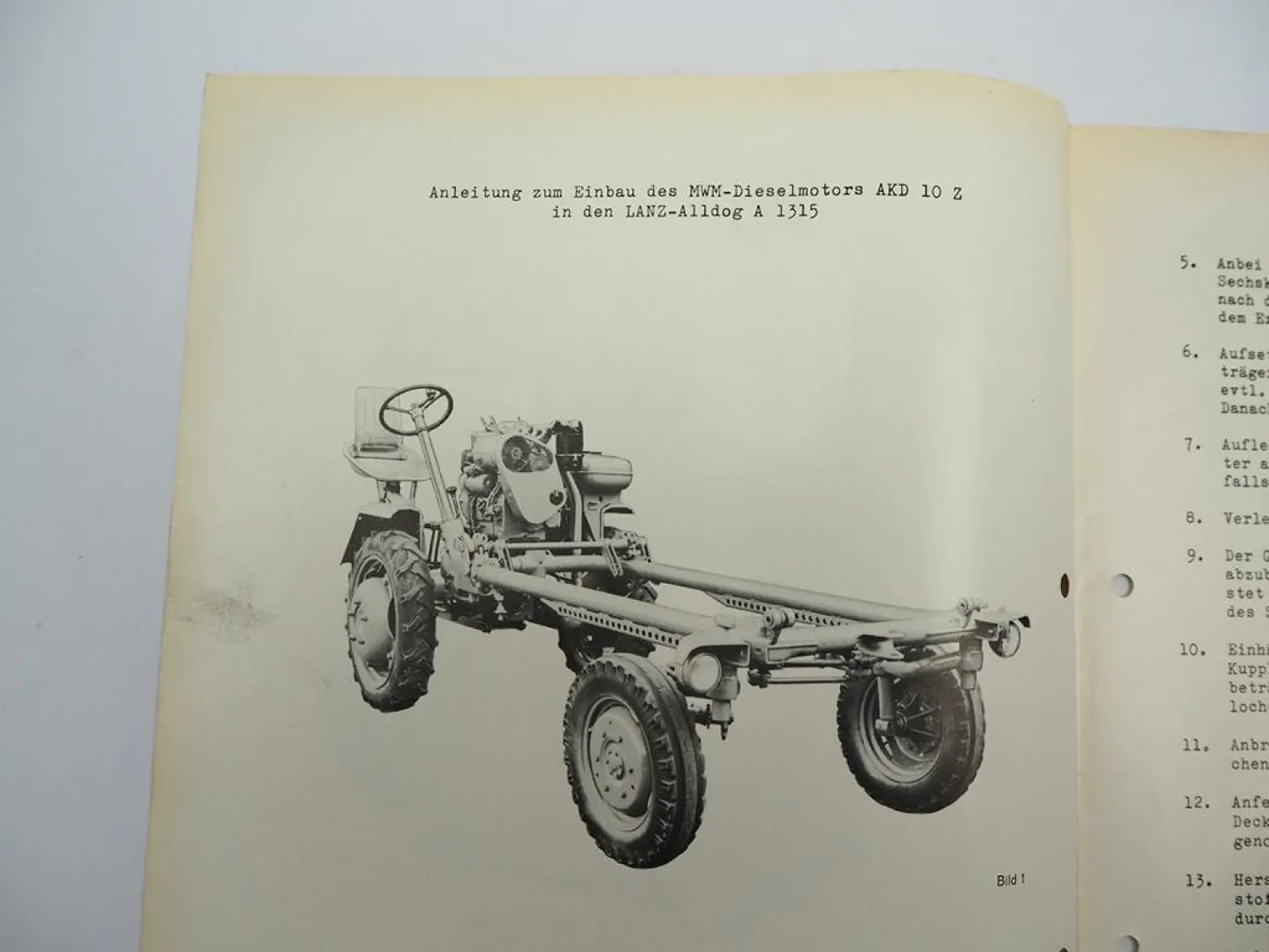 Lanz Alldog A1315 Geräteträger Einbauanleitung für Dieselmotor MWM AKD10Z 1962