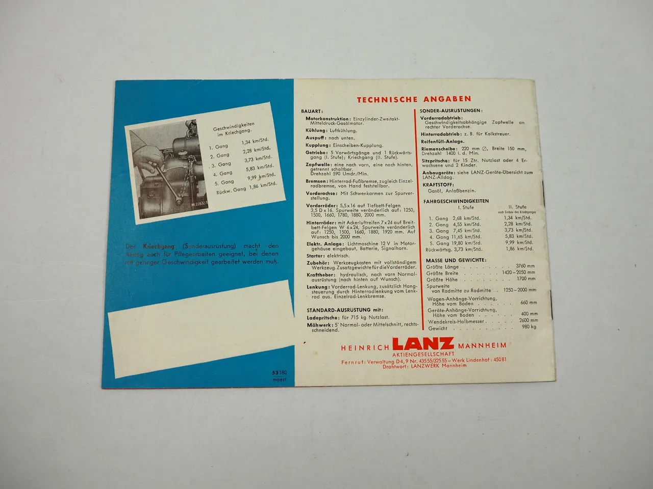 Lanz Alldog mit Anbaugeräten Prospekt 05/1954