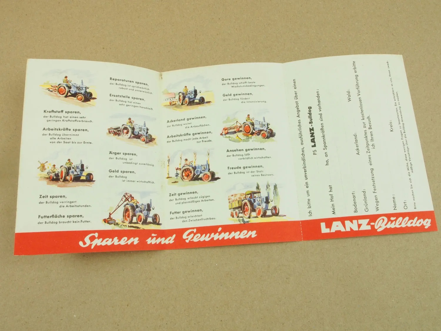 Lanz Bulldog 17 22 28 PS Verkaufsargumente und Antwortkarte 50er Jahre