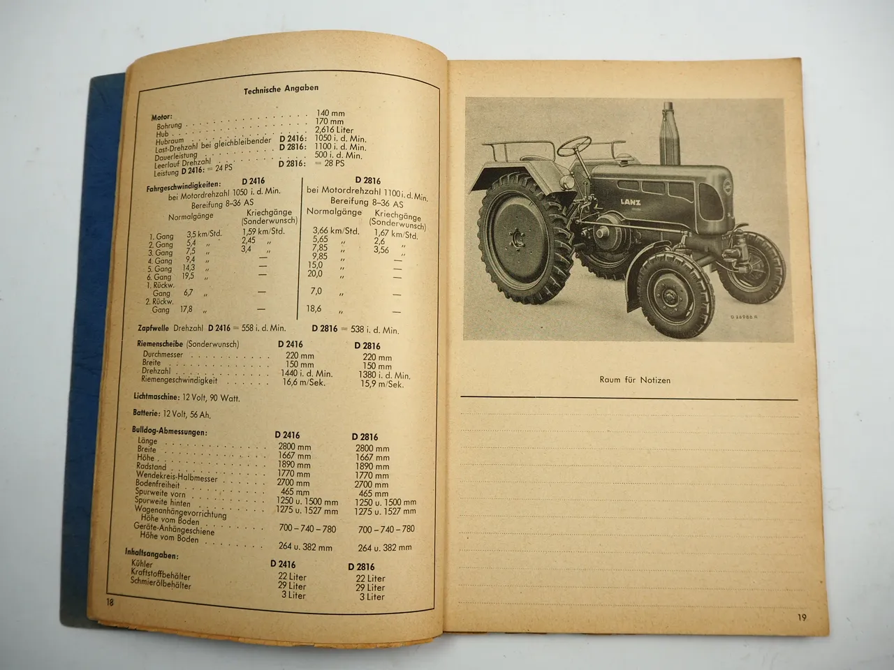 Lanz Bulldog D2416 24 PS D2816 28 PS Ersatzteilkatalog Ersatzteilliste 1955