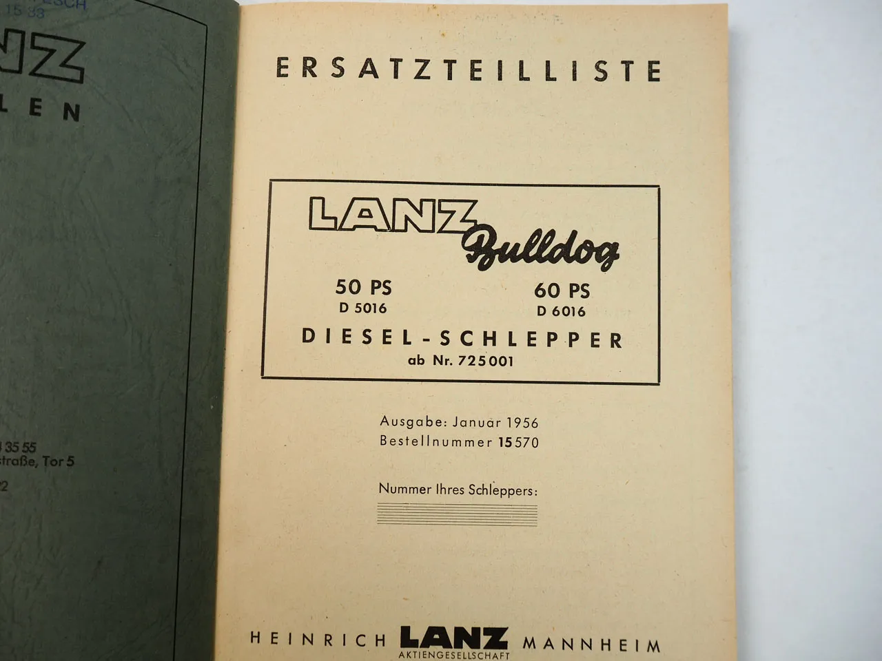 Lanz D 5016 6016 Ersatzteilliste 1956 Dieselschlepper mit 50 und 60 PS